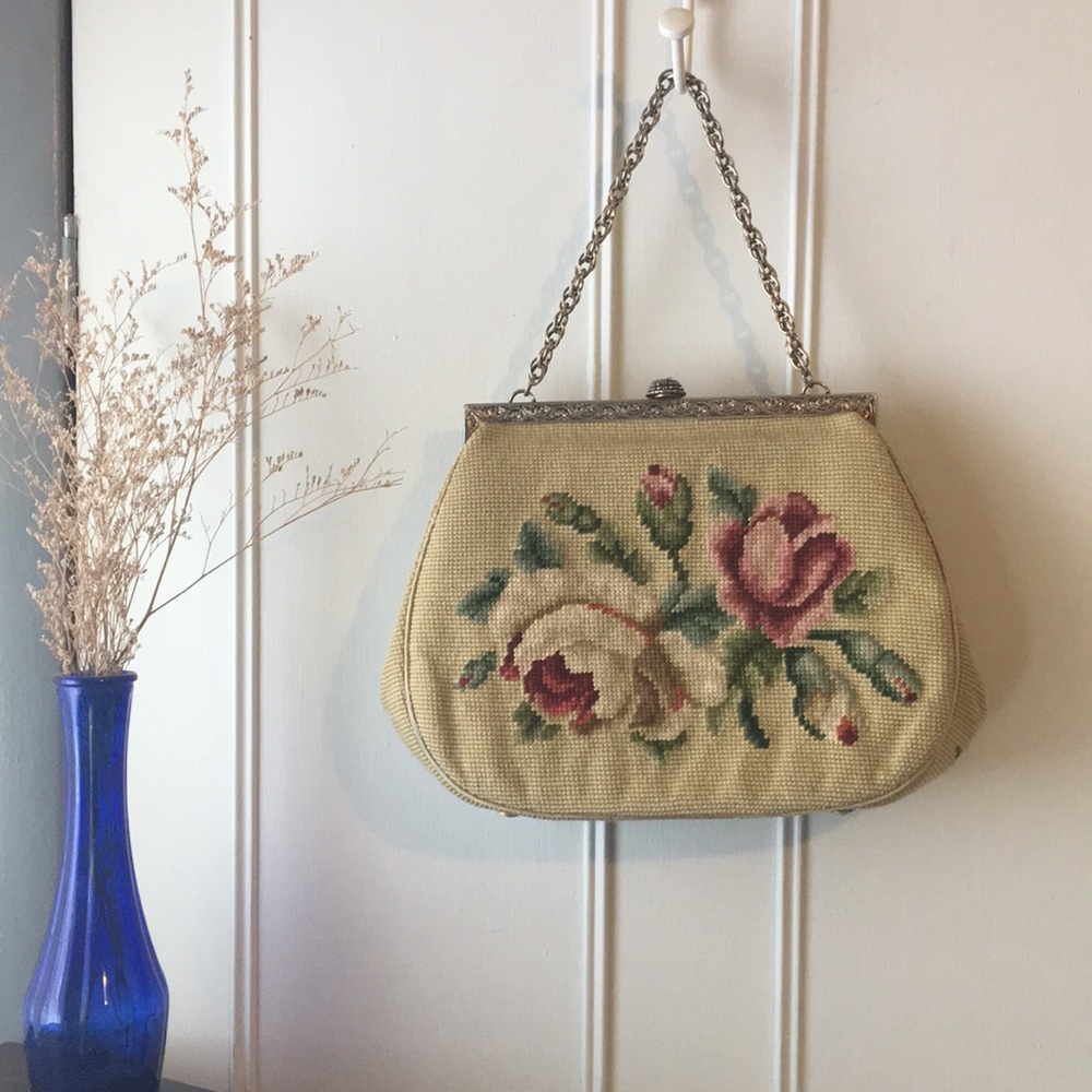 Vintage cross-stitch floral handbag